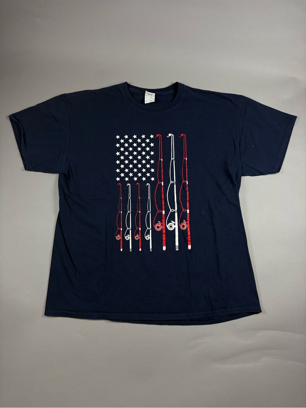 Fishing Rod American Flag Graphic Tee XL Navy